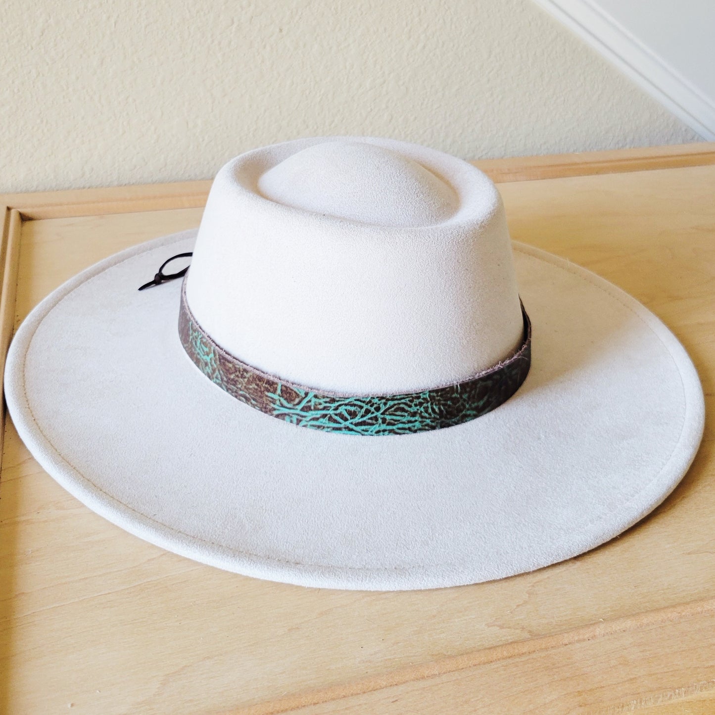 Brown Turquoise Embossed Leather Hat Band Only 952r