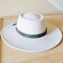 Brown Turquoise Embossed Leather Hat Band Only 952r