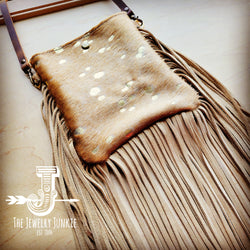 MEDIUM Crossbody Handbag w/ Tan Metallic Full Fringe 511L