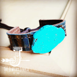Narrow Leather Cuff w/ Turquoise Slab-Blue Navajo 001i
