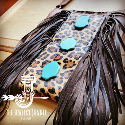 Brown Leather Crossbody Handbag w/ Leopard & Turquoise Slabs 512f