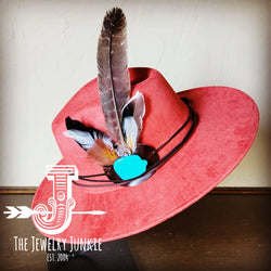 Boho Western Felt Hat w/ Choice of Turquoise Hat Accent-Rust 983a