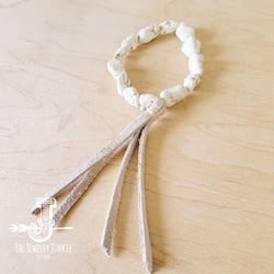 White Turquoise Beaded Bracelet w/ Leather Tassel 810i