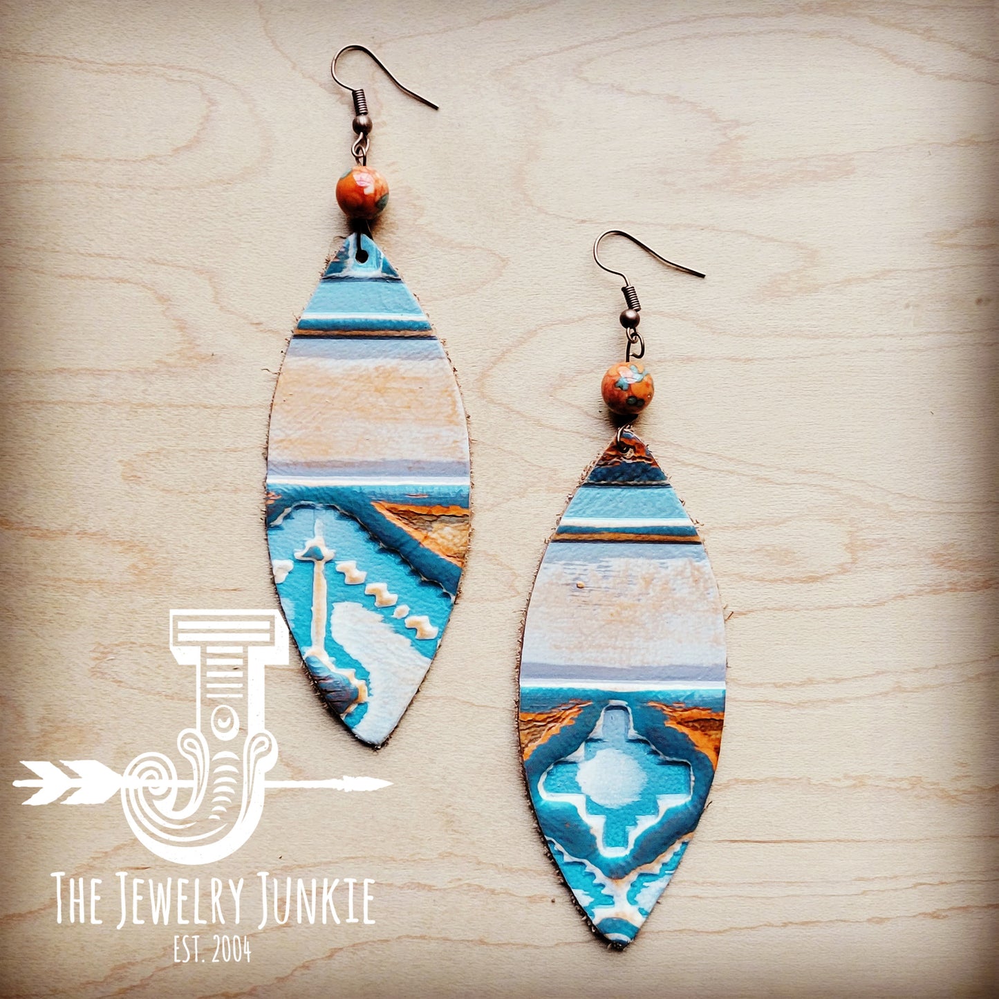 *Leather Oval Earrings in Terracotta Navajo w/ Turquoise Accent 214x
