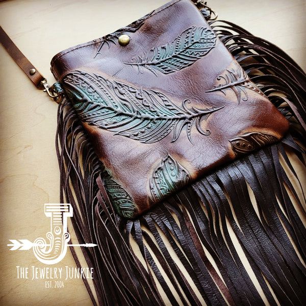*MEDIUM Crossbody Handbag w/ Turquoise Feather Leather Full Fringe 511e