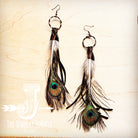 Black Deer Skin Leather Tassel Earring Peacock Feather