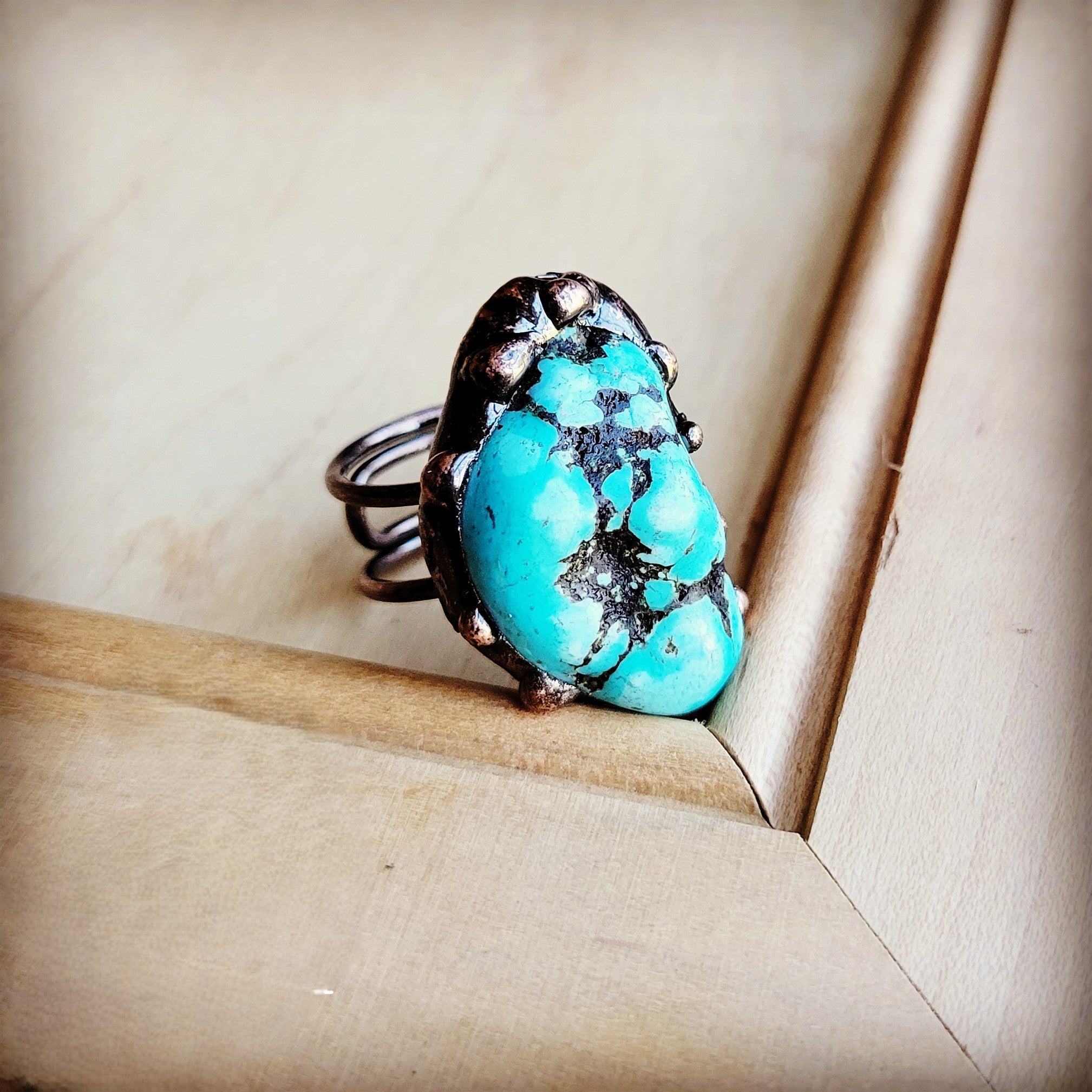 Blue Turquoise Ring set in Antique Copper 012w – The Jewelry