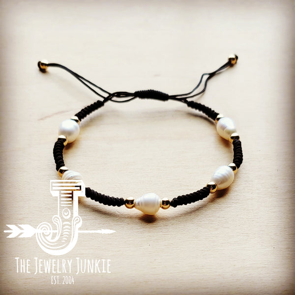 Freshwater Pearl Woven Bracelet in Black 808e