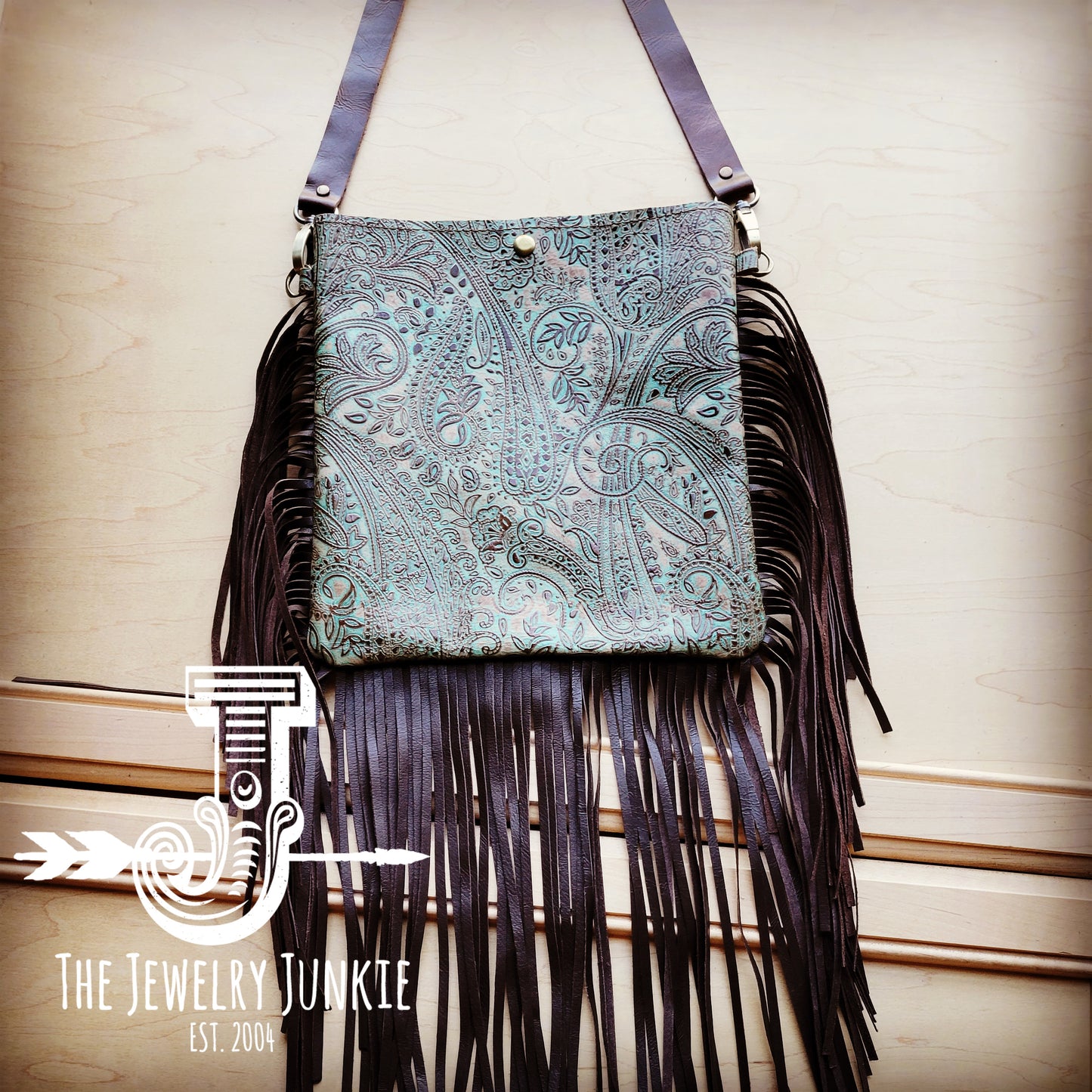 **MEDIUM Crossbody Handbag w/ Turquoise Brown Paisley Full Fringe 510y