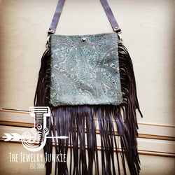 **MEDIUM Crossbody Handbag w/ Turquoise Brown Paisley Full Fringe 510y