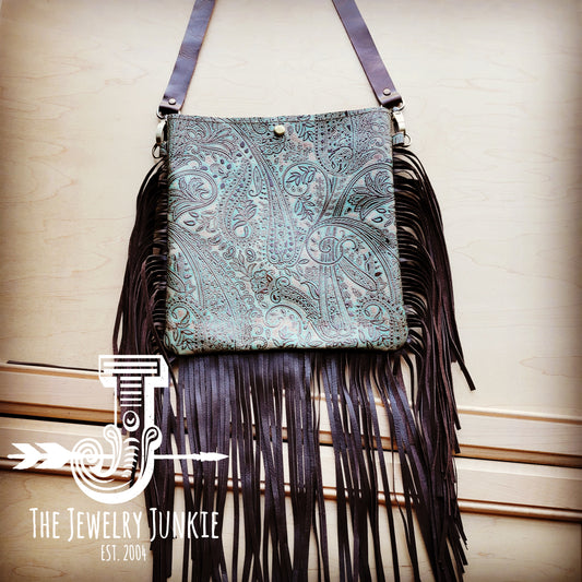 **MEDIUM Crossbody Handbag w/ Turquoise Brown Paisley Full Fringe 510y