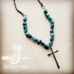 Natural Blue Turquoise Necklace with Large Copper CROSS Pendant 255x