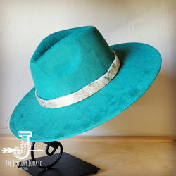 Boho Western hat with genuine leather hat band feathers and turquoise
