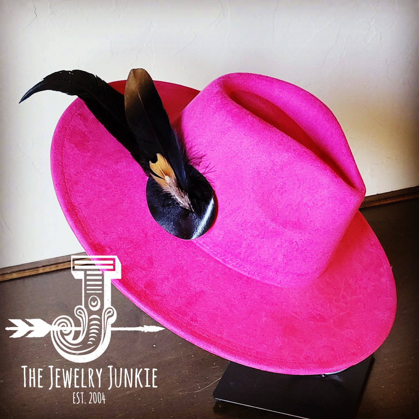 Boho Western Hat w/ Feather Tie Hat Band-Magenta 982r