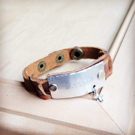 Blessed Hand Stamped Genuine Leather Cuff 003b
