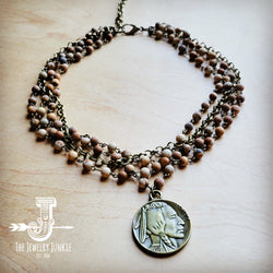 Picture Jasper Collar Necklace w/ Indian Buffalo Coin 259b