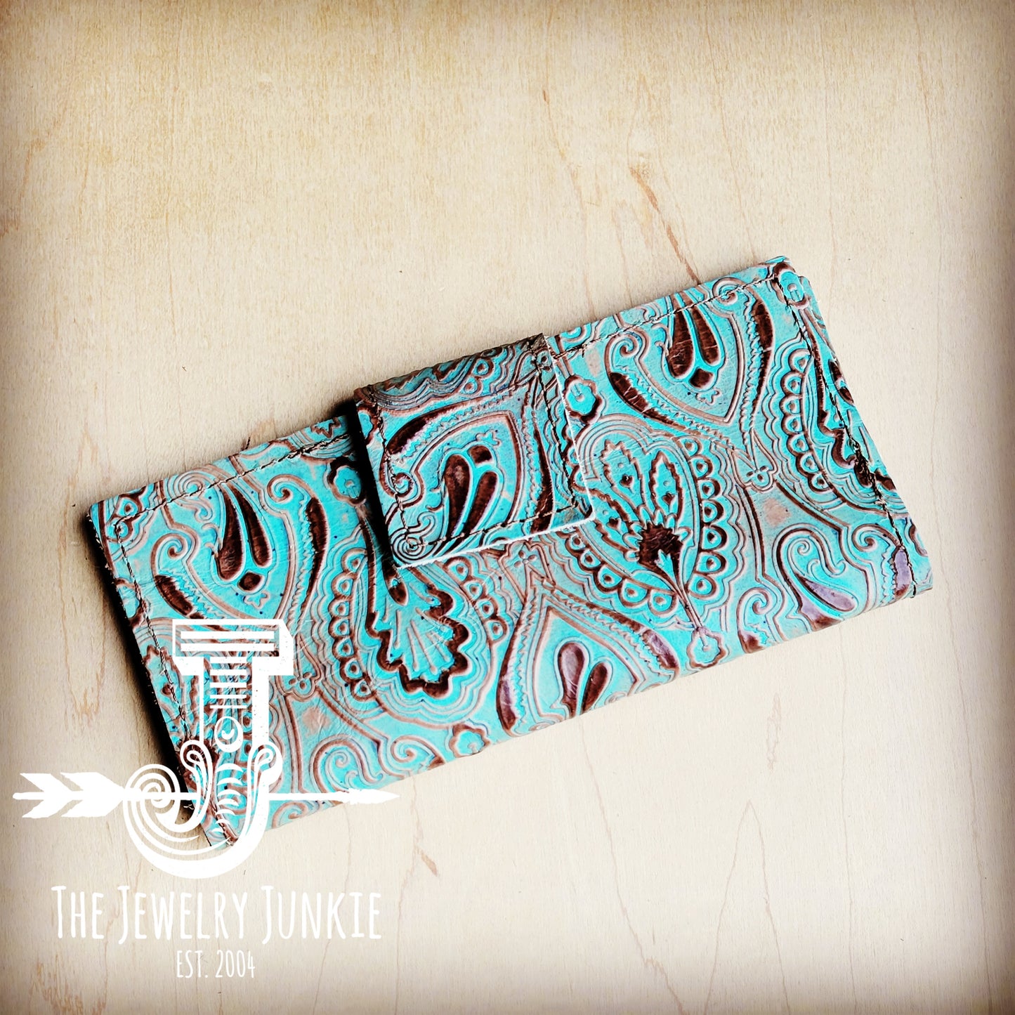 Embossed Leather Wallet-Napolis Turquoise with Snap 304o