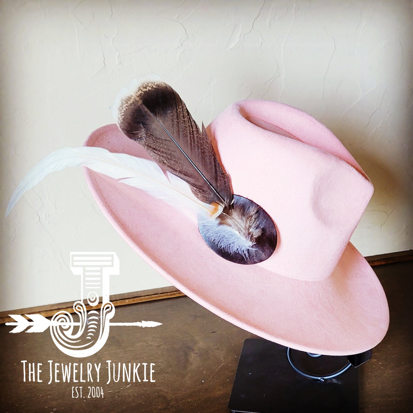 Boho Western Hat w/ Feather Tie Hat Band-Blush 982n