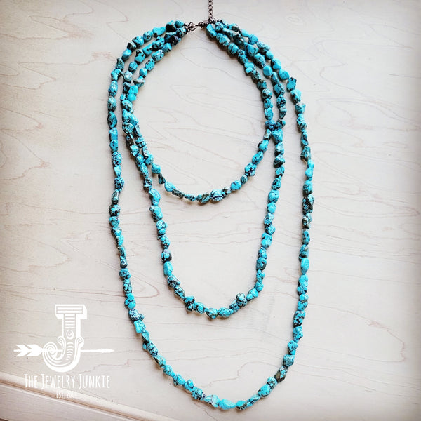 Genuine Blue Turquoise Triple Strand Necklace 259h