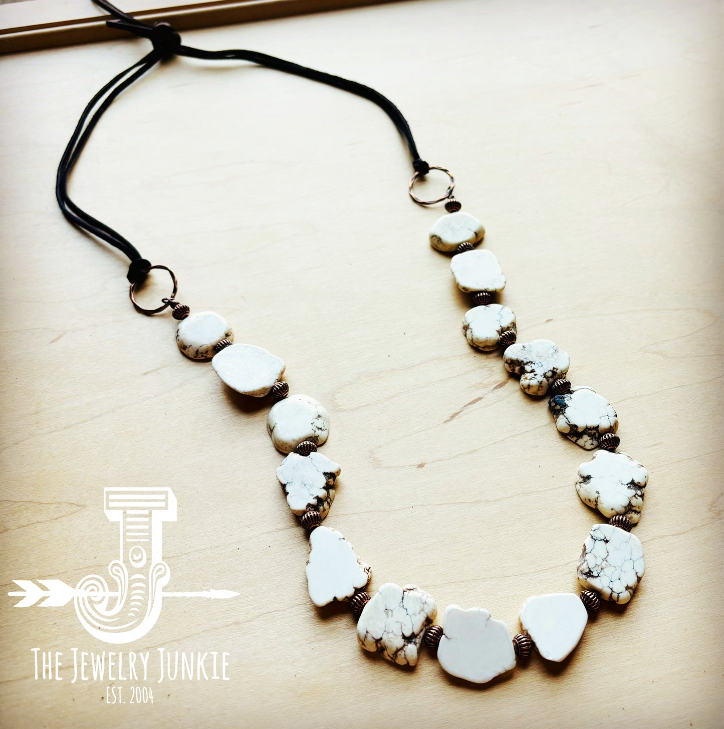 White Turquoise Slab Necklace with Leather Closure 228O
