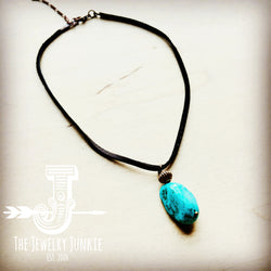 Turquoise Chunk Pendant Leather Necklace 4 colors 257i