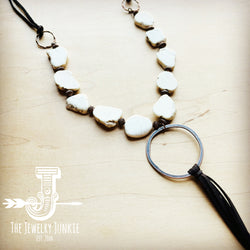 White Turquoise Chunky Necklace with Long Tassel