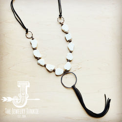 White Turquoise Chunky Necklace with Long Tassel