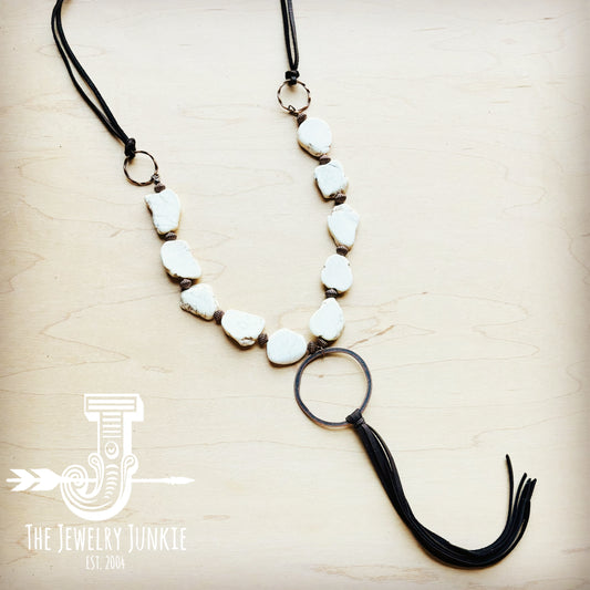 White Turquoise Chunky Necklace with Long Tassel