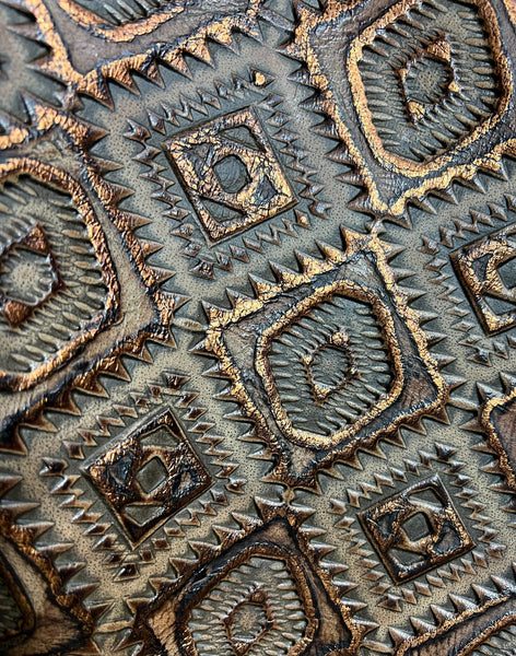 Narrow Leather Cuff w/ Turquoise Slab-Copper Aztec 007i