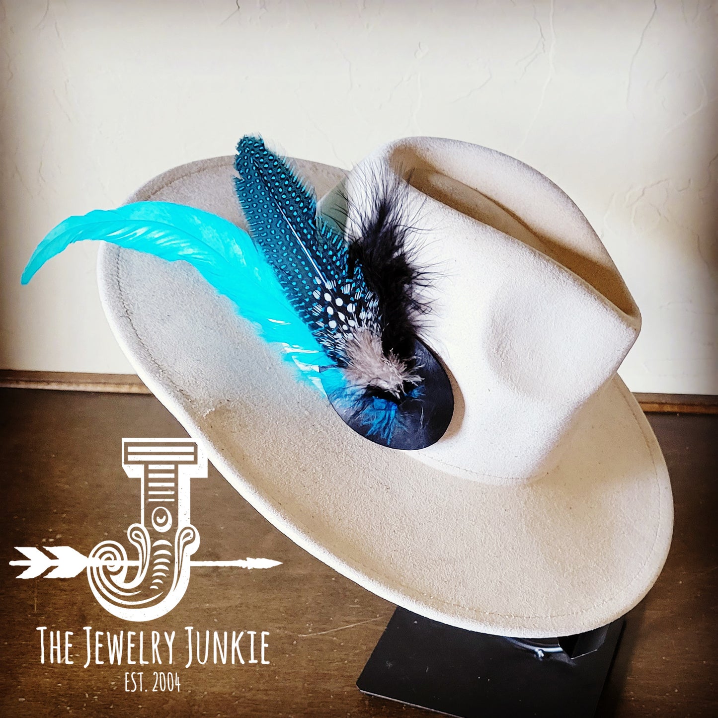 Boho Western Hat w/ Feather Tie Hat Band-Bone 982m