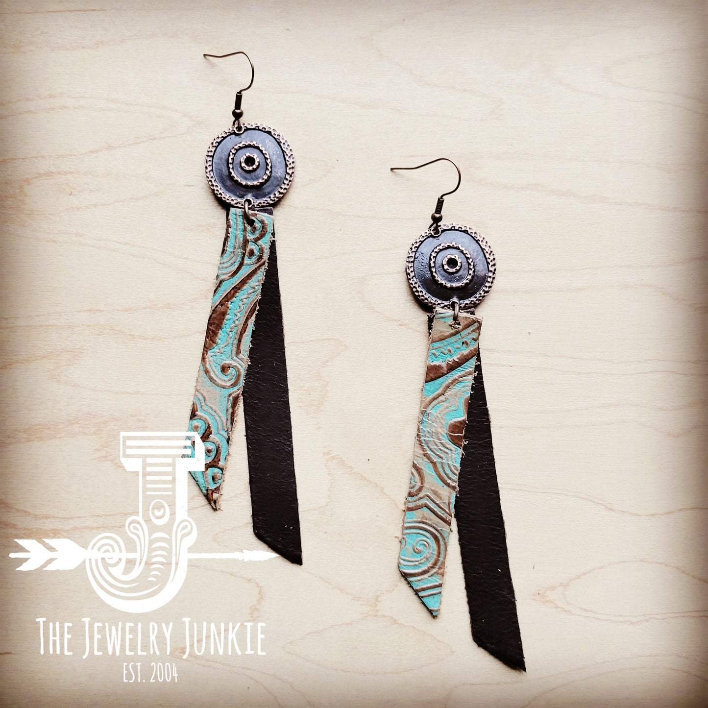 Leather Rectangle Earrings in Napolis Turquoise 213d