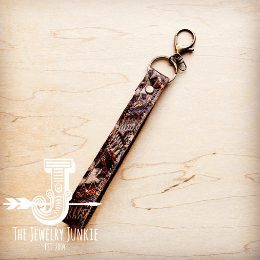 **Embossed Leather Key Chain Strap Copper Aztec 703g