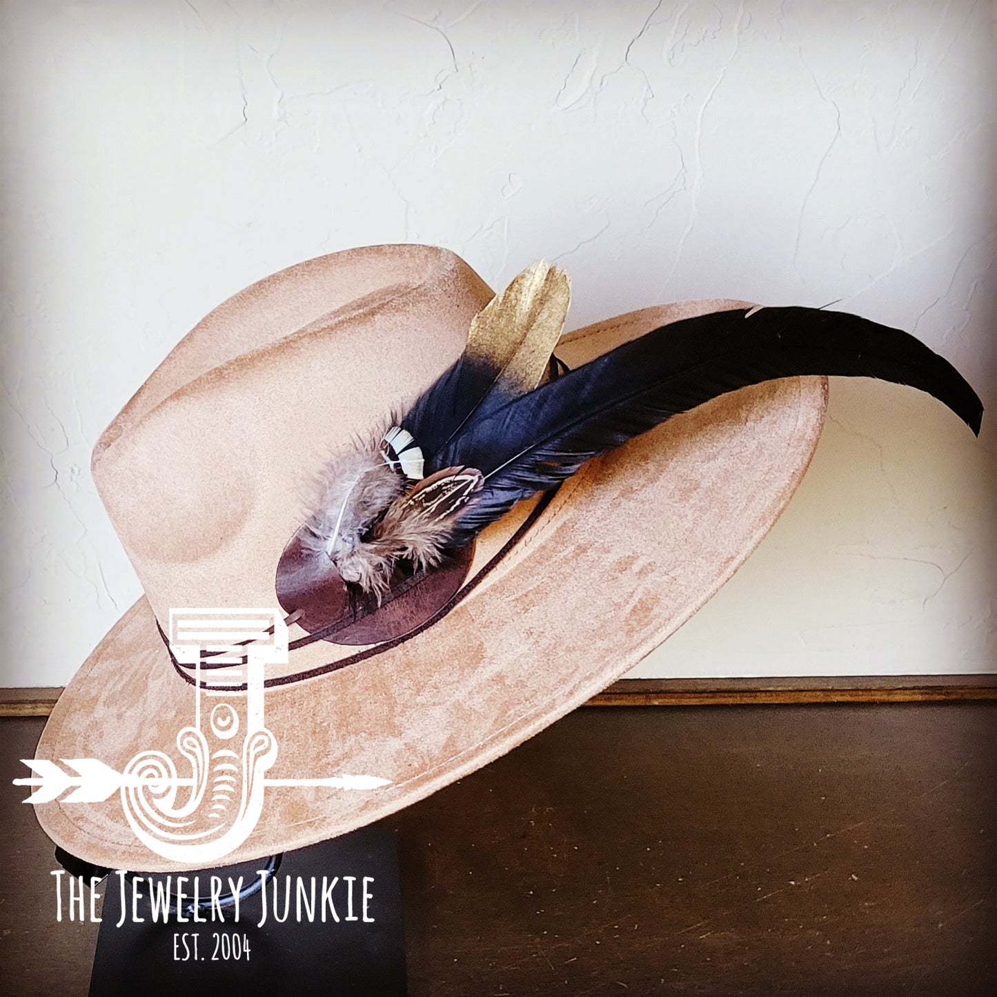 Boho Western Hat w/ Feather Tie Hat Band-Tan 982s