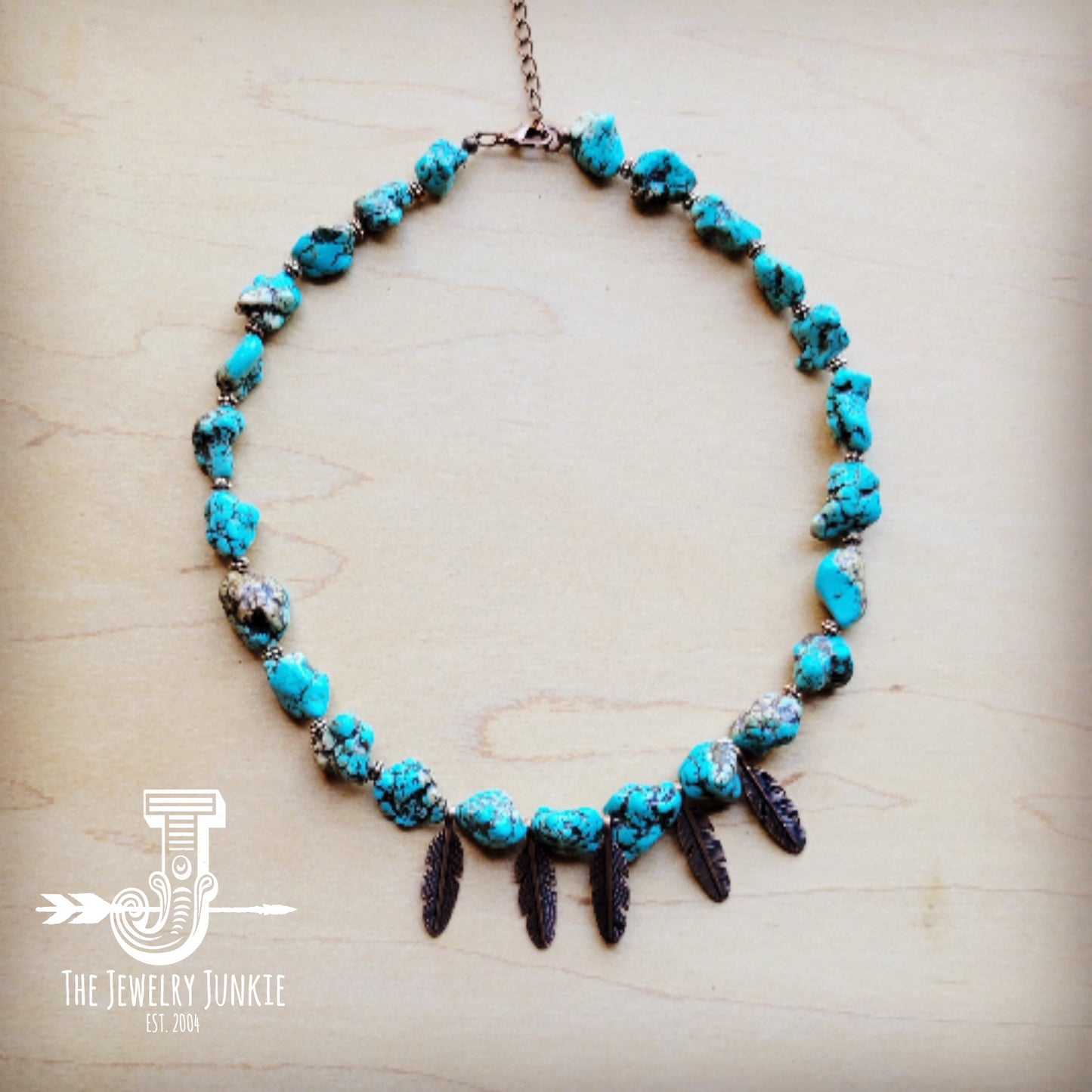 **Blue Turquoise Collar Necklace w/ Feather Pendants 259m
