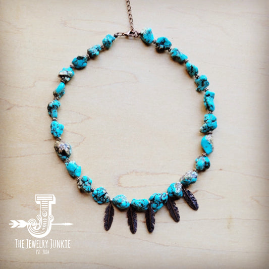 **Blue Turquoise Collar Necklace w/ Feather Pendants 259m