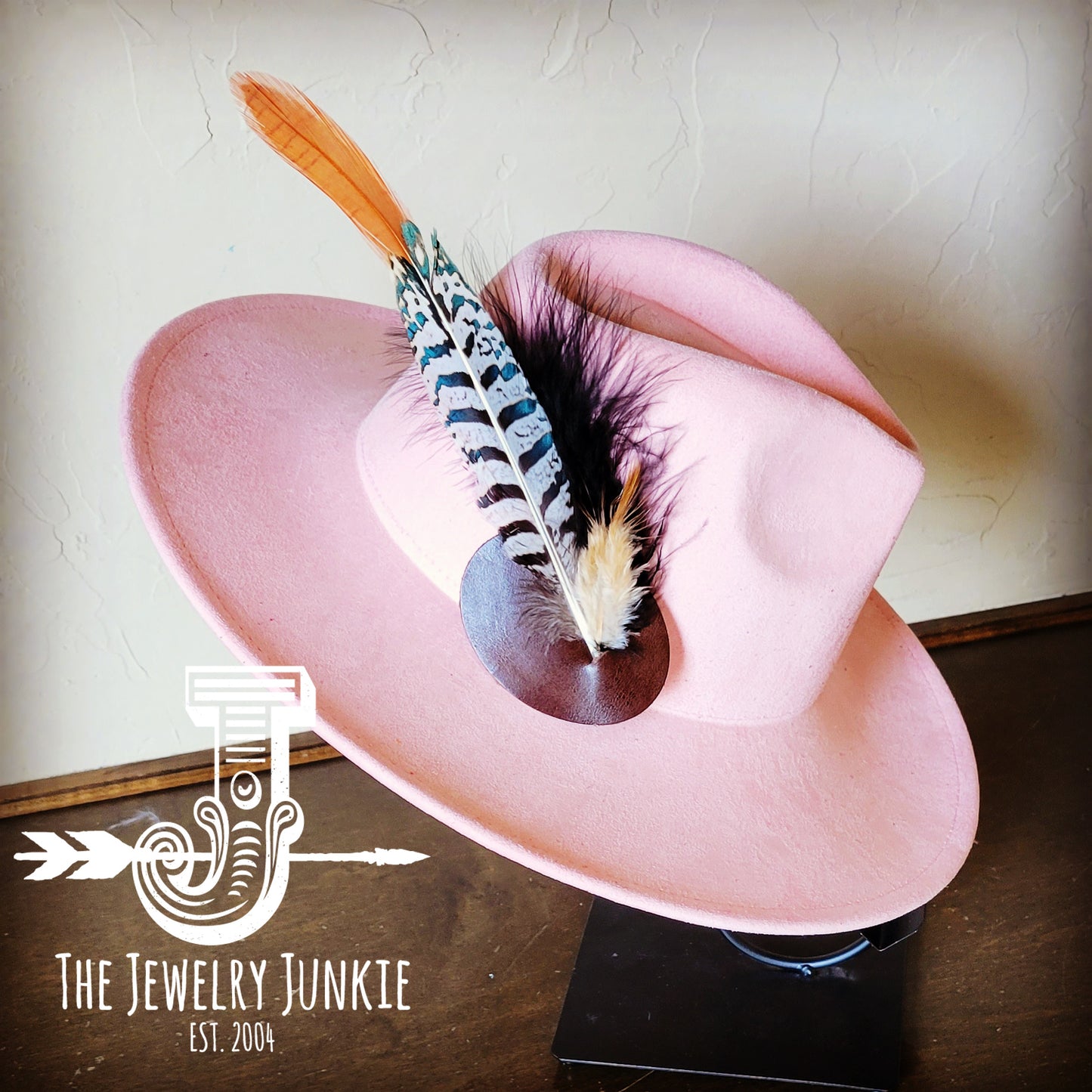 Boho Western Hat w/ Feather Tie Hat Band-Blush 982n