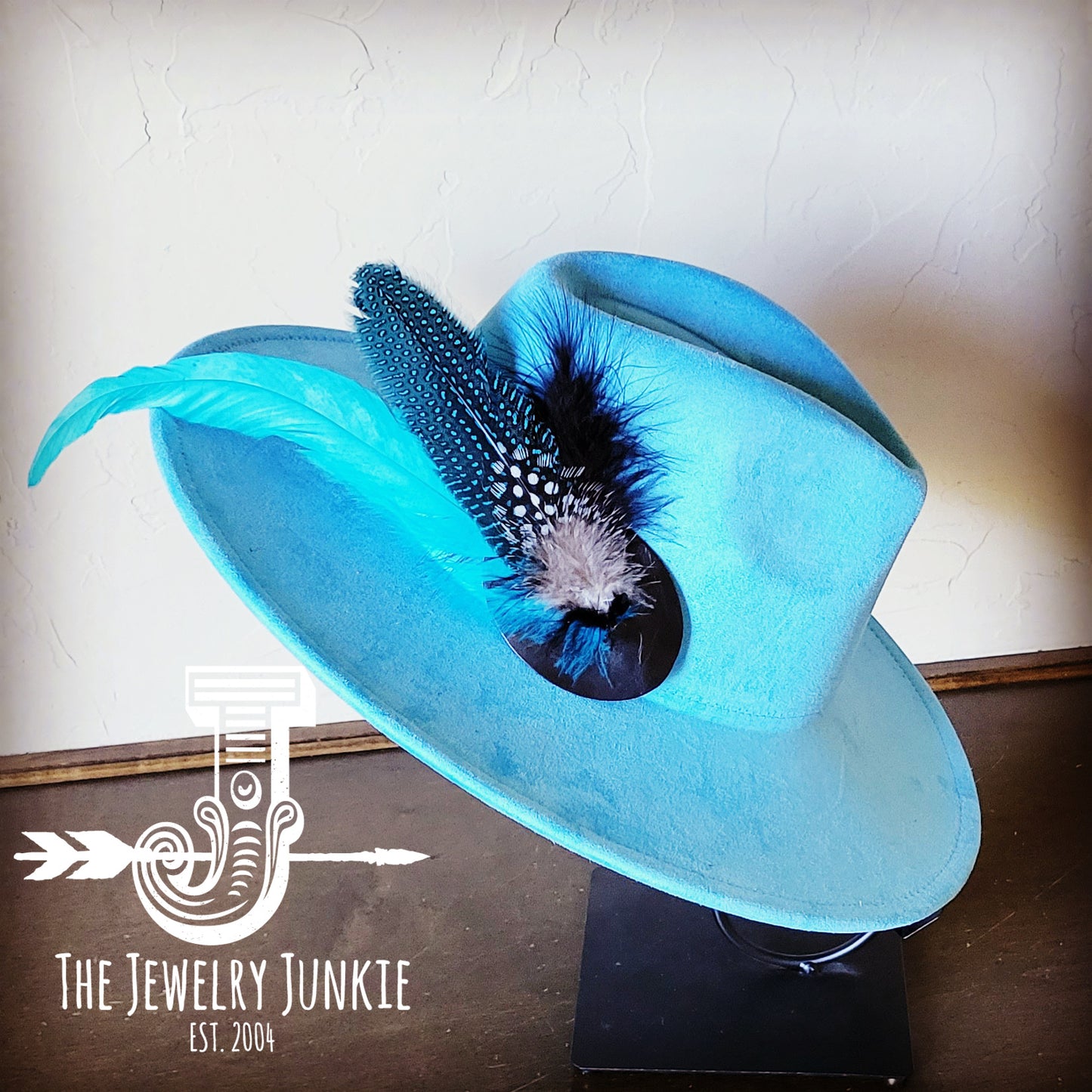 Boho Western Hat w/ Feather Tie Hat Baby Blue 982u