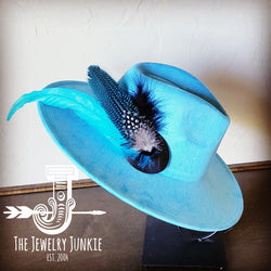 Boho Western Hat w/ Feather Tie Hat Baby Blue 982u