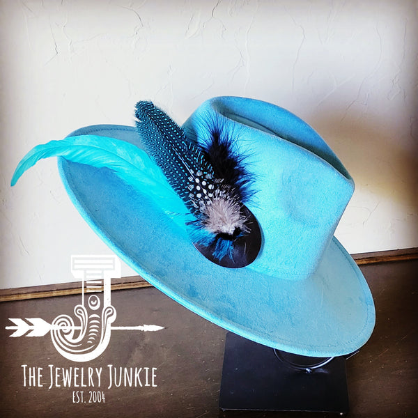 Boho Western Hat w/ Feather Tie Hat Baby Blue 982u