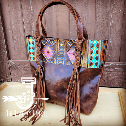 Tejas Leather Bucket Hide Handbag w/ Magenta Navajo Accent 512r