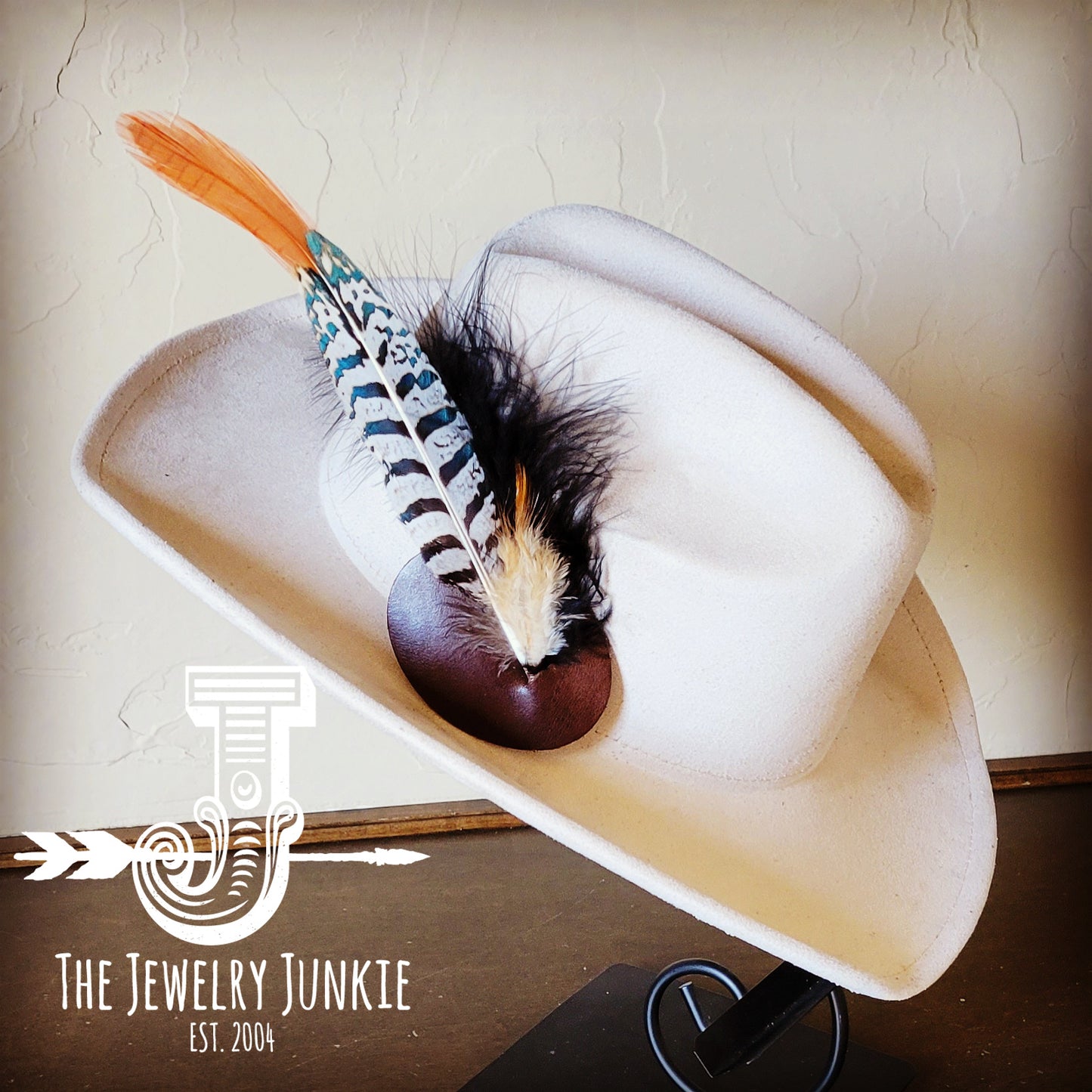 Cowgirl Western Hat w/ Feather Tie Hat Band-Bone 982w