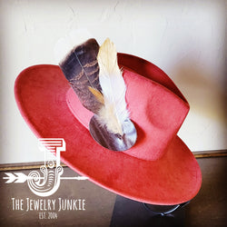 Boho Western Hat w/ Feather Tie Hat Band-Rust 982t