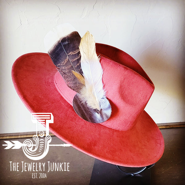 Boho Western Hat w/ Feather Tie Hat Band-Rust 982t