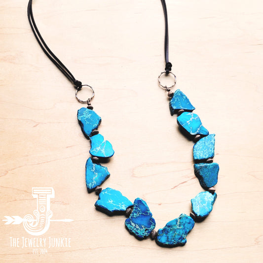 Turquoise Regalite Slab Necklace with Leather Ties 229h