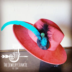 Boho Western Hat w/ Feather Tie Hat Band-Rust 982t