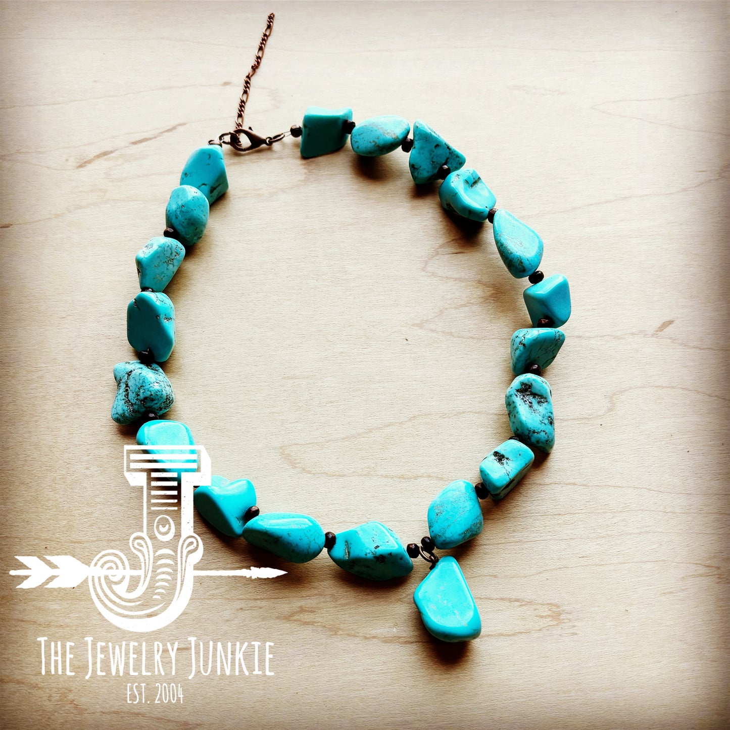 **Chunky Turquoise Necklace with Free-Form Pendant 255q