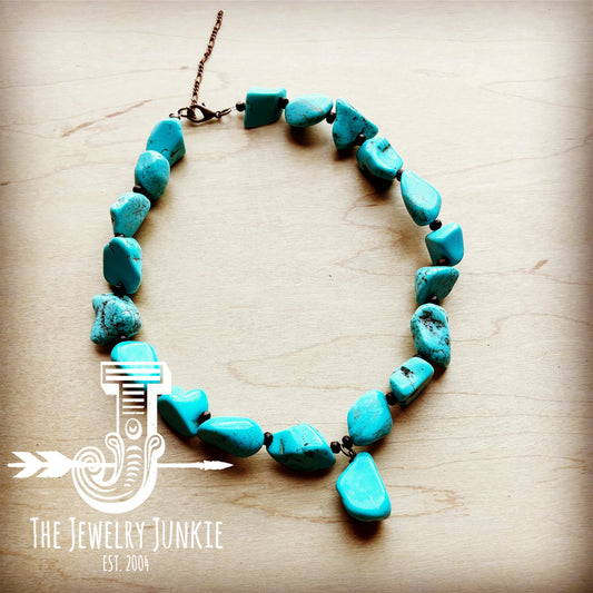 **Chunky Turquoise Necklace with Free-Form Pendant 255q