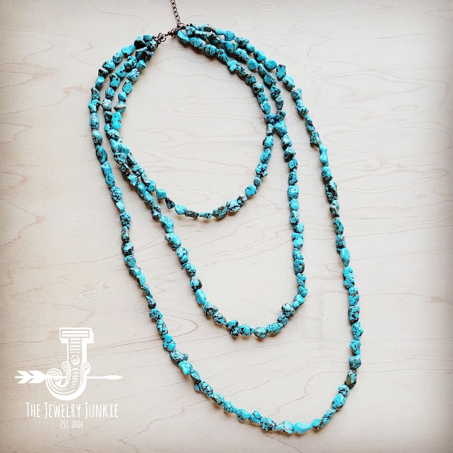 Genuine Blue Turquoise Triple Strand Necklace 259h