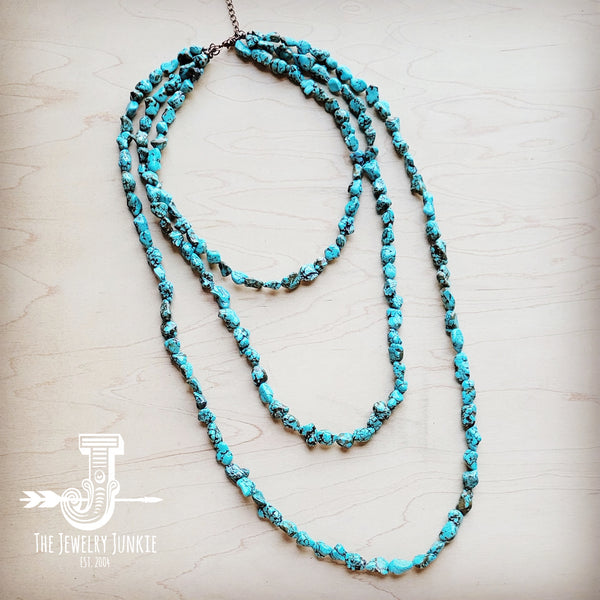 Genuine Blue Turquoise Triple Strand Necklace 259h