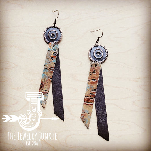 *Leather Rectangle Earrings in Driftwood Tarnished Copper 213g